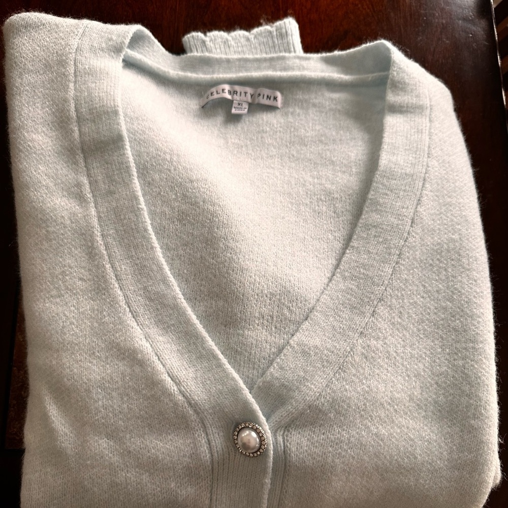 Celebrity Pink Soft Blue pearl Button-Up Cardigan - Picture 7 of 14